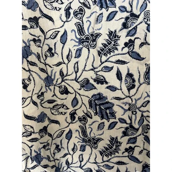 Rachel Zoe 100% Linen Button Back Top Size M Blue White Floral Boho Coastal - Picture 3 of 5